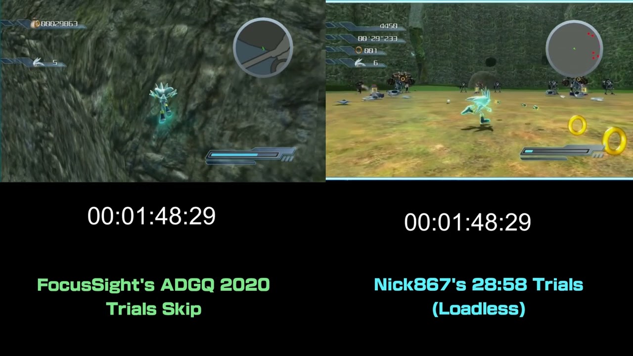 Sonic '06 : Trials Skip vs Loadless Trials Comparison Video