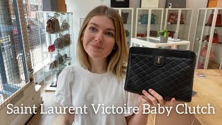 SAINT LAURENT Lambskin Quilted Monogram Baby Victoire Chain Clutch Bag  Black 1230907