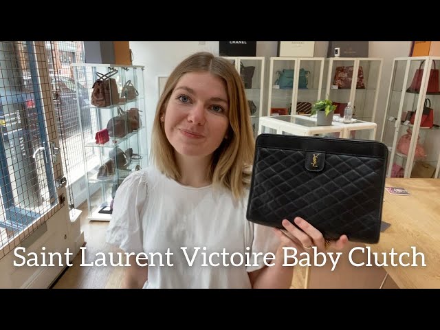 SAINT LAURENT Lambskin Quilted Monogram Baby Victoire Chain Clutch Bag  Black 1230907