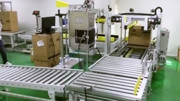 cartons opening sealing H type inline with side sticker labeling machine