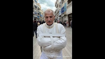Escape artist magician trying to perform a straitjacket escape stunt on the street  #straitjacket