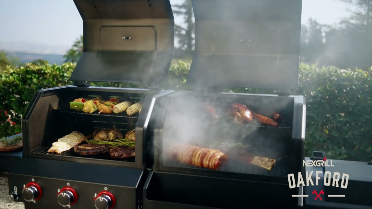 Oakford 1150 Pro Offset Smoker and 3-Burner Propane Gas Grill