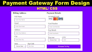 Create A Responsive Payment Gateway Form Design Using HTML & CSS only | Web Designing Tutorial