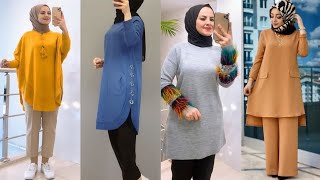 تنسيقيات بلوزات طويله مع البنطلون للمحجبات/ازياء الشتاء 😍