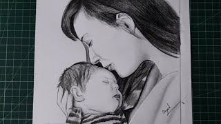 how to draw a mother holding baby step by step drawing