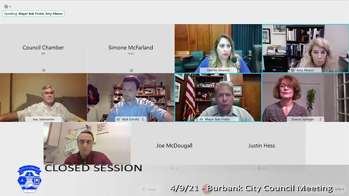 Burbank City Council Meeting Closed Session - April 9, 2021