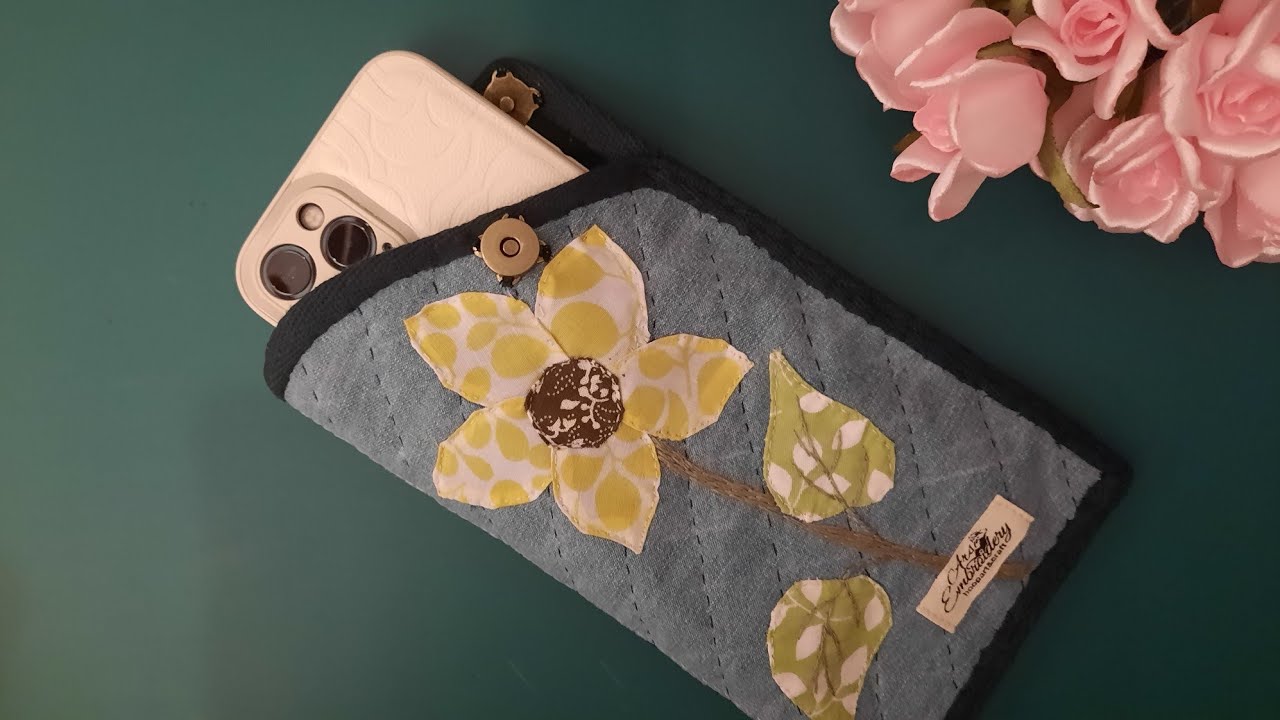 Hand Quilt Applique Phone Case made with Scrap Fabric & Old Jeans - DIY ...