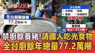 全台廚餘年總量77.2萬噸!逾6成送「養豬場」去化成難題【頭條600秒】