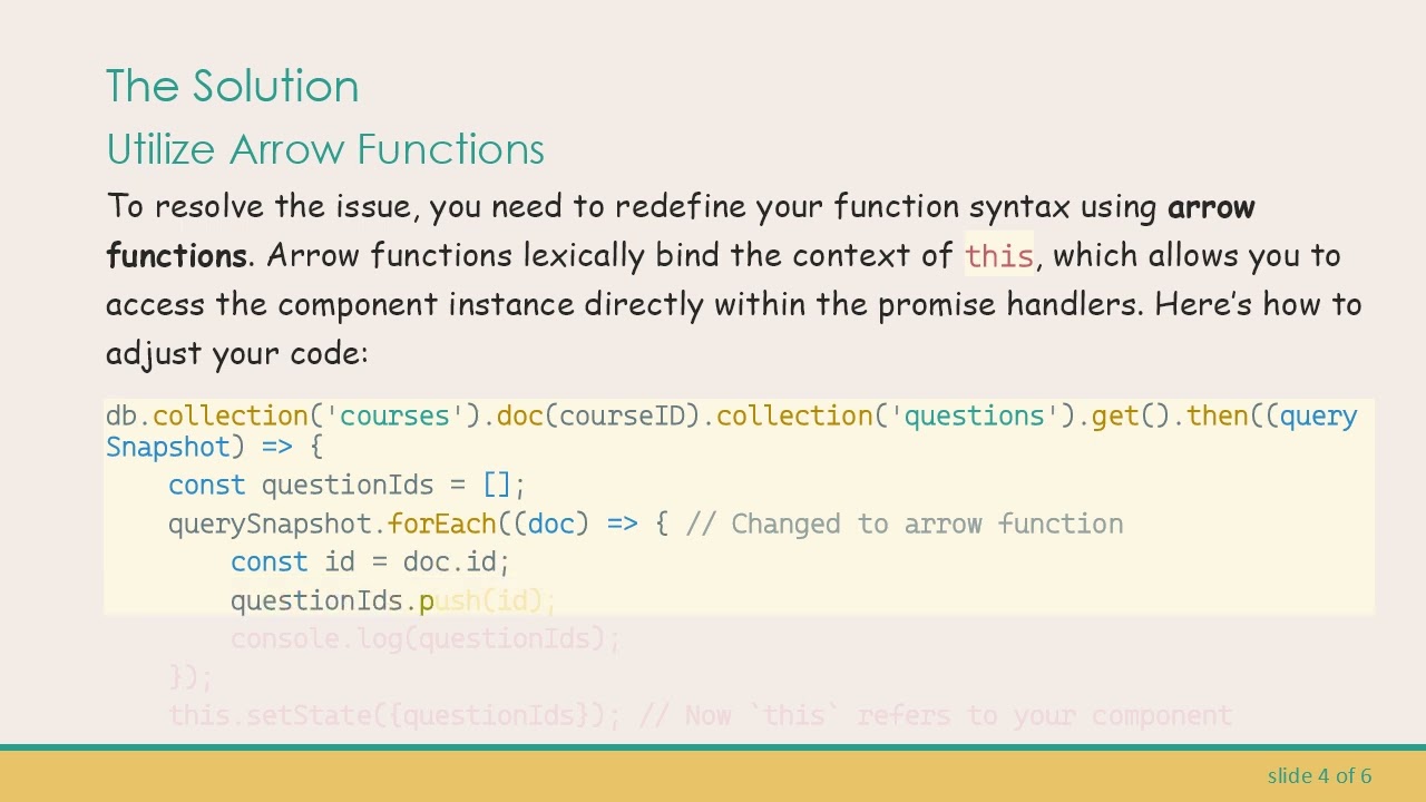 Resolving TypeError: Cannot read property 'setState' of undefined in React & Firestore