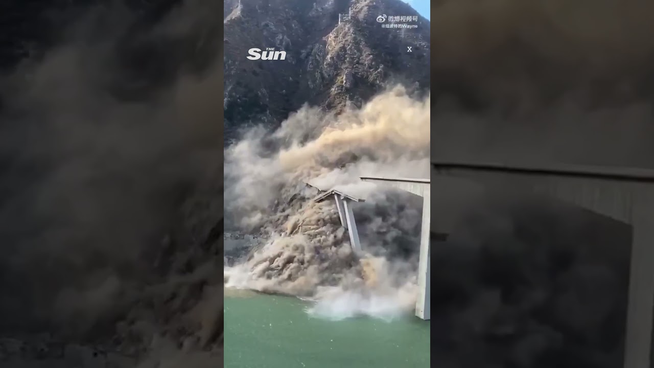 Staggering moment 2,500ft Chinese bridge collapses in cloud of dust just MONTHS after opening