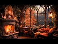 Cozy autumn cottage rain ambience with relaxing piano music and fireplace sounds for sleeping