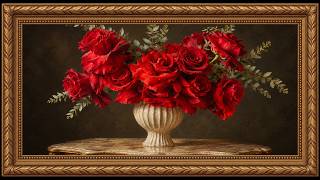 Velvet Red Roses in Fluted Urn 4K | Dark Romantic Floral Vintage TV Art (No Music) screenshot 4