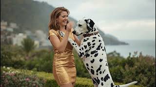 Love Of Woman And Dog - Dog Love Woman - Dog Playing With Woman On The Garden