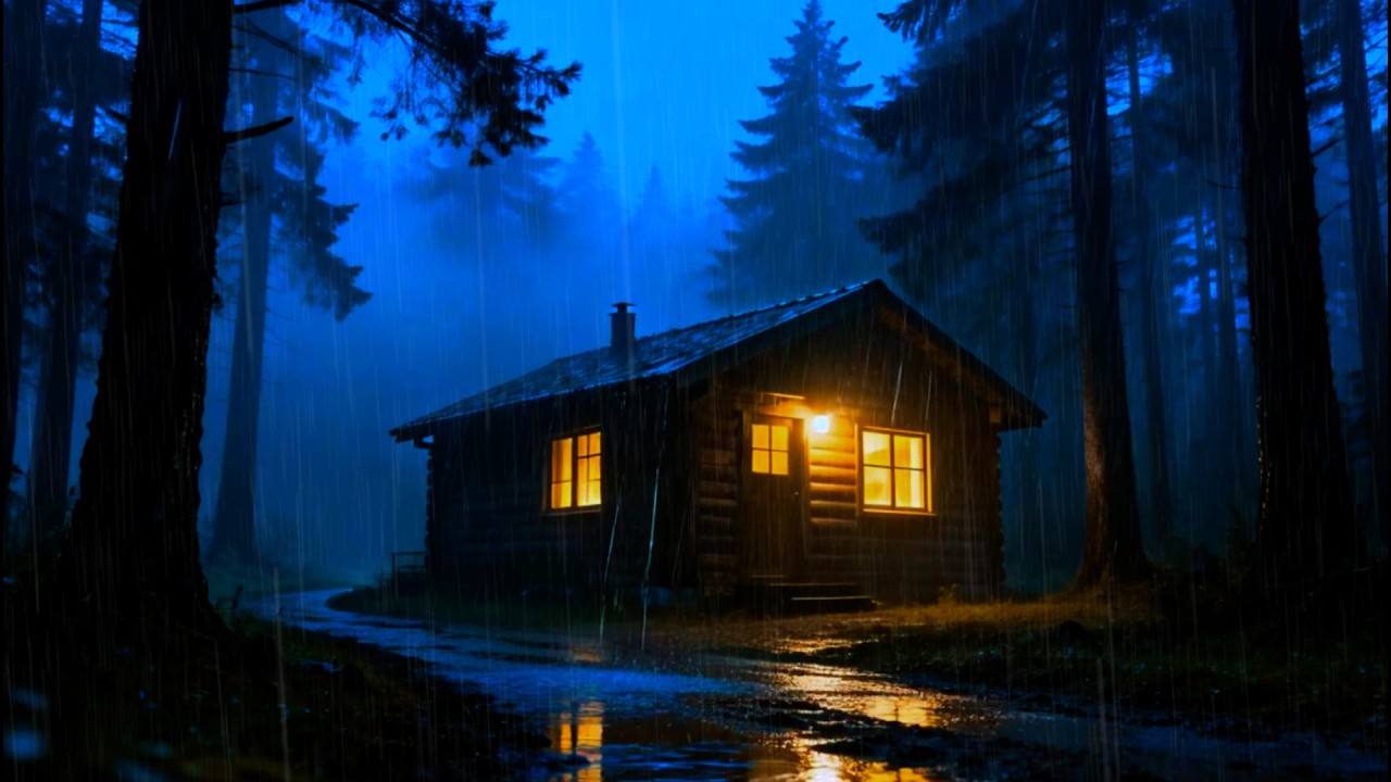 Soft Rain Sounds in a Peaceful Cabin 🌧 No Ads  Calm Dark Forest Cabin Ambience for Deep Sleep