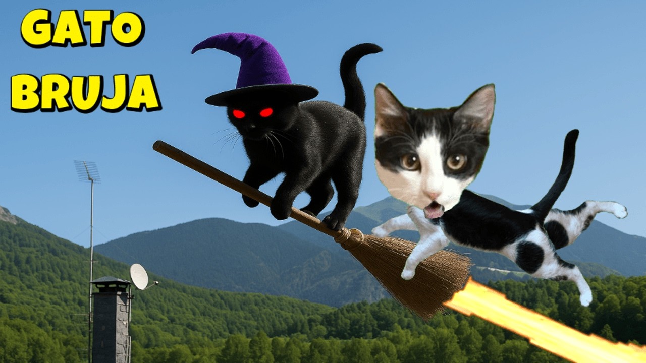 ¡Mi gato se convirtió en BRUJA y voló en ESCOBA con animación IA! 🐱✨| Luna y Estrella