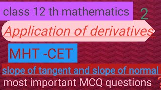 Application of derivatives MCQ on slope of tangent and slope of normal questions