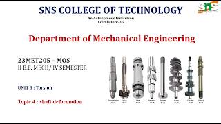 Deformation of shafts | Mechanics of solids | SNS Institutions