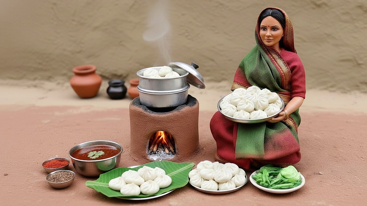 Miniature Doll Tasty Chicken Momo Cooking ASMR | Indian Village Tiny Kitchen Story