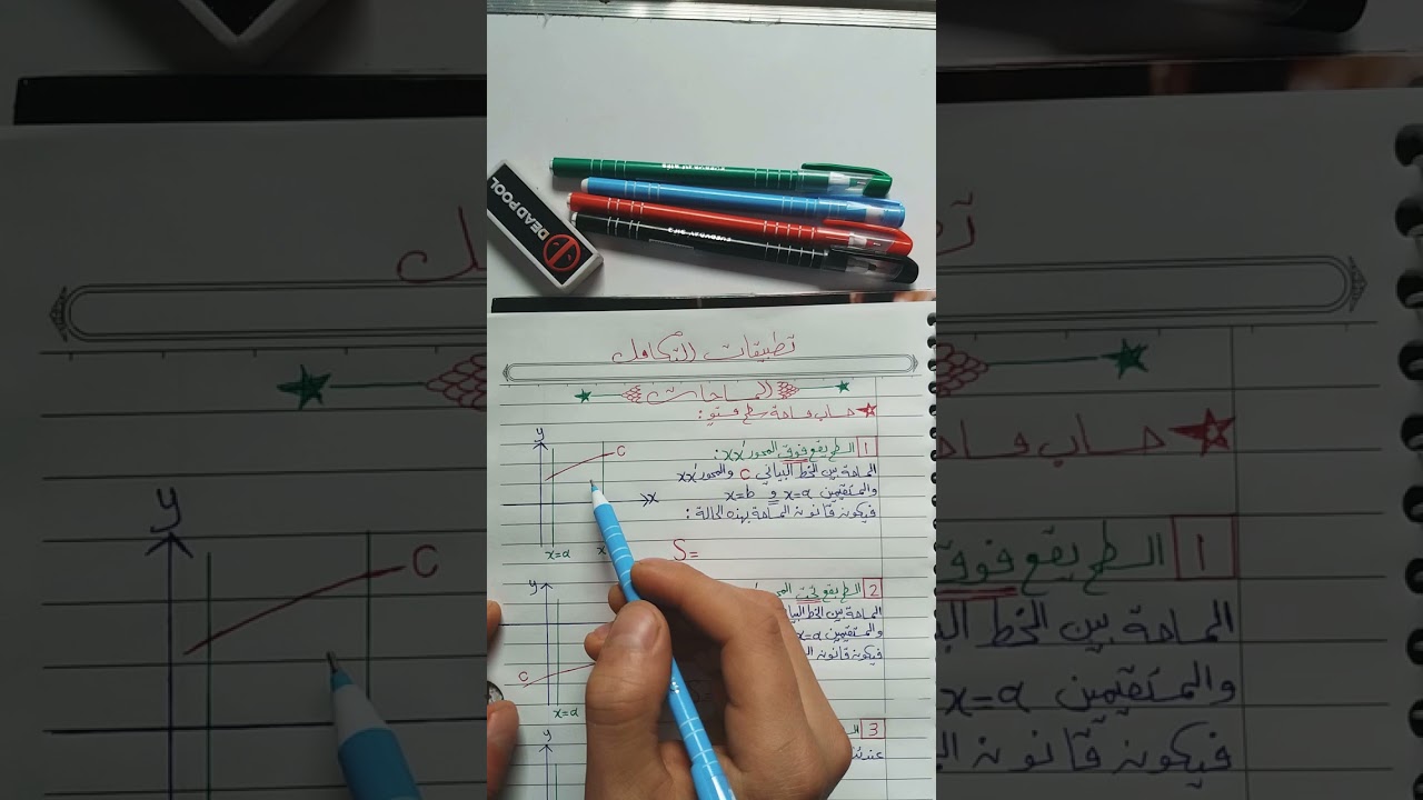 (1) تطبيقات التكامل( شرح حالات المساحات الأربعة وملاحظات هامة جدا لحل أي مسألة).