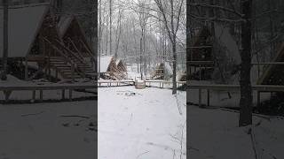 Snowy Day | A Frame Cabin Village #aframecabin #offgridliving