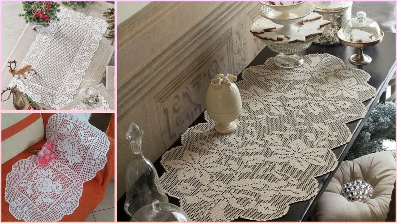 100+Nice table runners model knitted with wool (share ideas)#crochet #knitted #tablecloth
