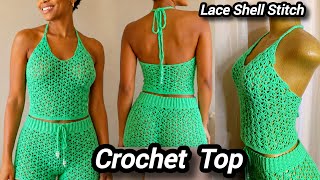 Crochet Top Tutorial | Lace Shell Stitch Pattern ✨ Beginner Friendly 