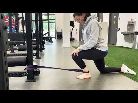 Half kneeling banded ankle dorsiflexion mobilization (indirect on tibia)
