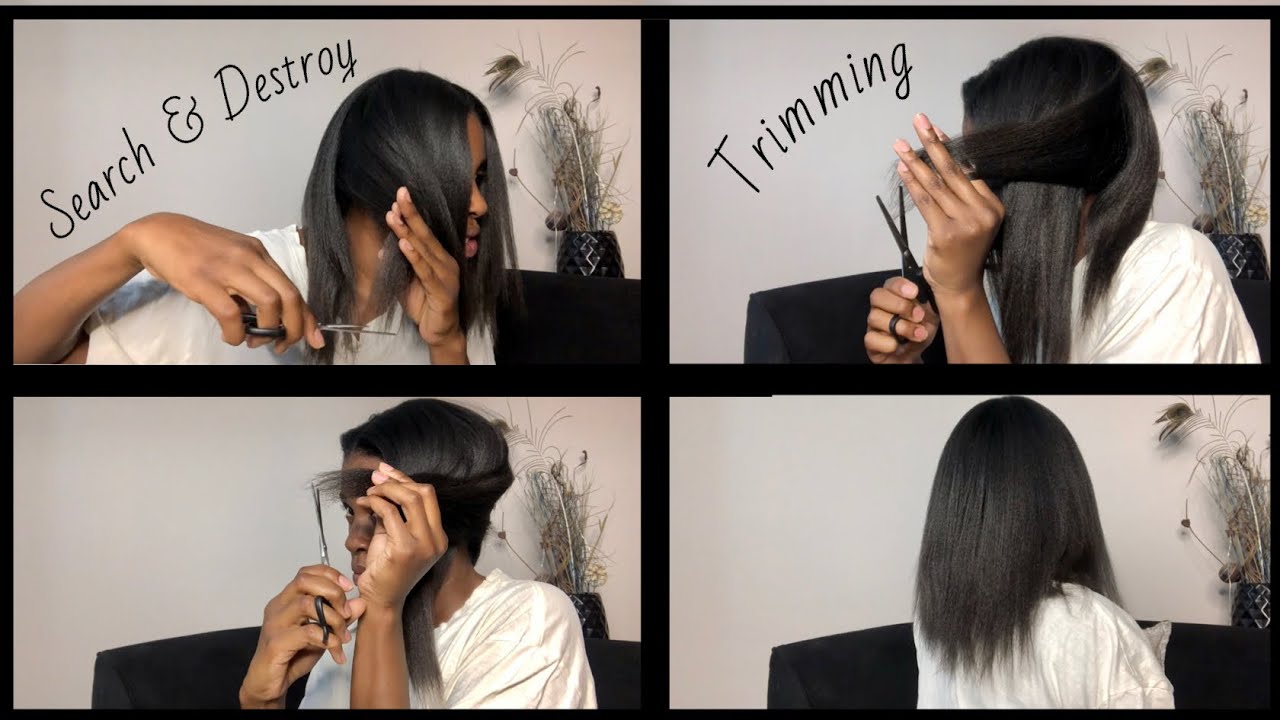 Trimming My Relaxed Hair (Search and Destroy Method Included) YouTube