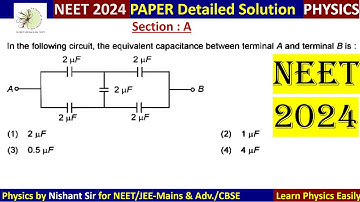 In the following circuit, the equivalent capacitance between terminal A and terminal Bis  #neet2024