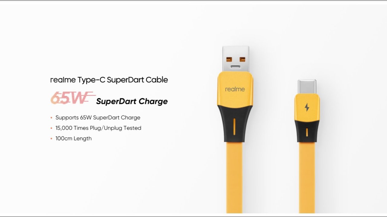 Realme Type-C SuperDart Cable (Yellow) 65W - Best C-Type Cable ₹ 449/- only