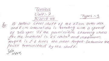 Torsion | Unit:7 | Types:3 | PU 2019 Qn4b |Strength of Material | Prashant YT |