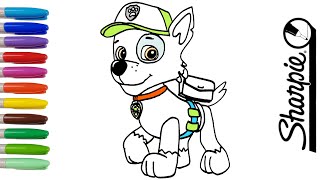 How to draw a Rocky from PAW Patrol easy for your baby. Coloring with Markers.