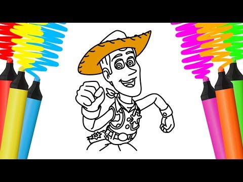 COMO DESENHAR E COLORIR WOODY TOY STORY? PINTAR E APRENDER PARA CRIANÇAS