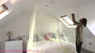 A quick and simple guide on how to hang a four poster bed canopy. r bed.