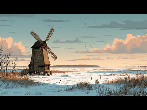 1950s Old Countryside Winter Windmill Scenery Classic Vintage Jazz 