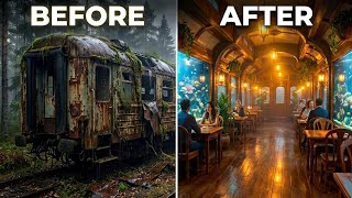Rusty Train Transformed into a Dream Forest Aquarium Cafe! 😱 | ASMR#restoration#asmr#train 