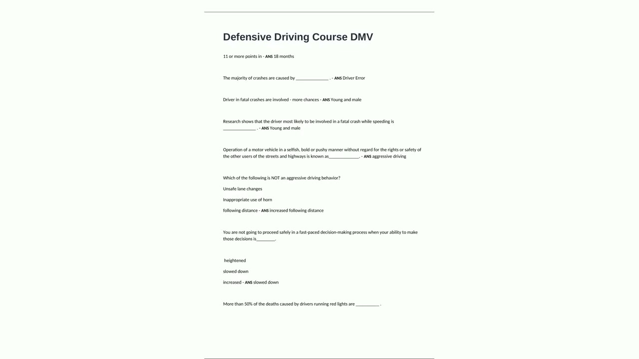 Defensive Driving Course DMV Exam2