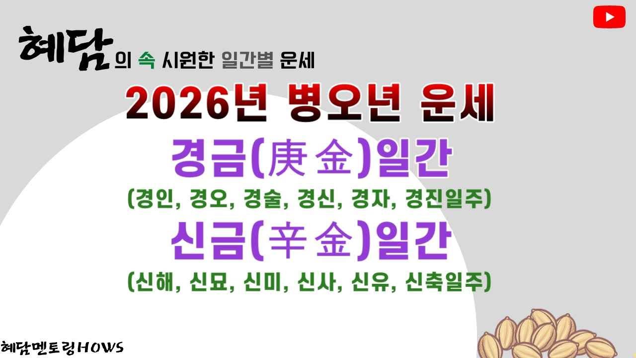 2026년 병오년운세 /경금일간- 경인, 경오, 경술, 경신, 경자, 경진일주운세/ 신금일간- 신해, 신묘, 신미, 신사, 신유, 신축일주운세
