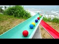 Marble run ♡ Handmade wooden slope, rain gutters & sea observatory course [sound of waves]