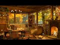 4K Cozy Cabin Coffee Shop Ambience - Smooth Piano Jazz Music for Relaxing, Studying and Working