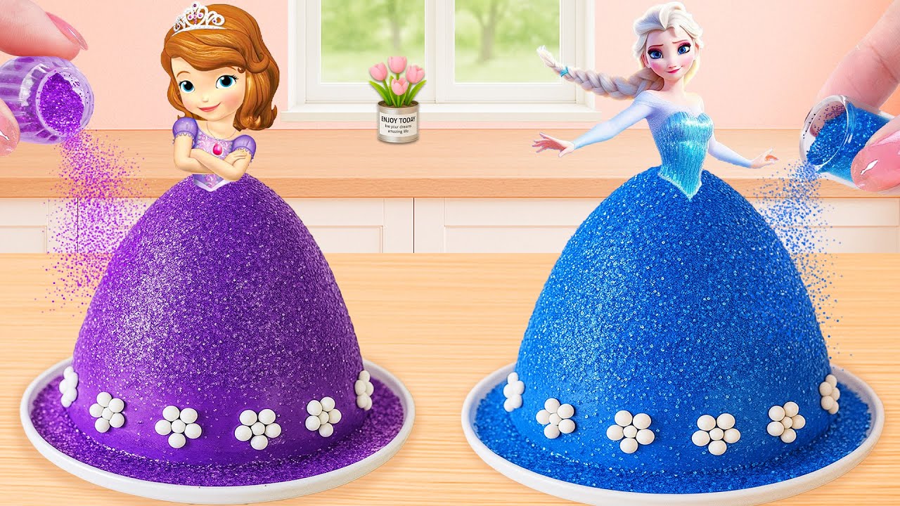 Sofia vs Elsa Princess Cake 🎂✨ | Purple vs Blue Glitter Cake Challenge | Lily Little Cake