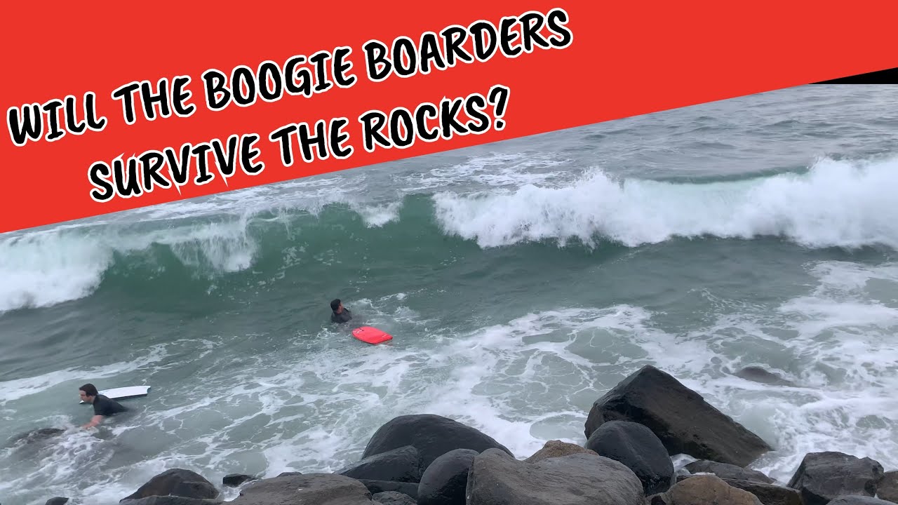 Boogie boarders get smashed onto the rocks! - YouTube