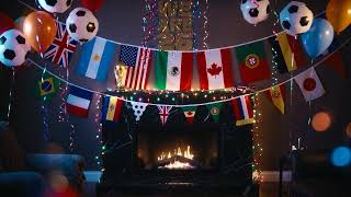 2026 FIFA World Cup Fireplace Background |  Fire 4K  🏆 All 48 Nations Flag Ambience Screensaver