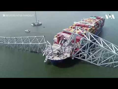 Drone Footage Shows Collapsed Baltimore Bridge After Cargo Ship Collision - VOA News.