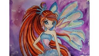 Уроки рисования. Как нарисовать девушку с Winx club мультфильм КЛУБ ВИНКС(Урок акварелью + использование красок с блестками (cartoon WINX CLUB) ▻ Скачайте видео урок 