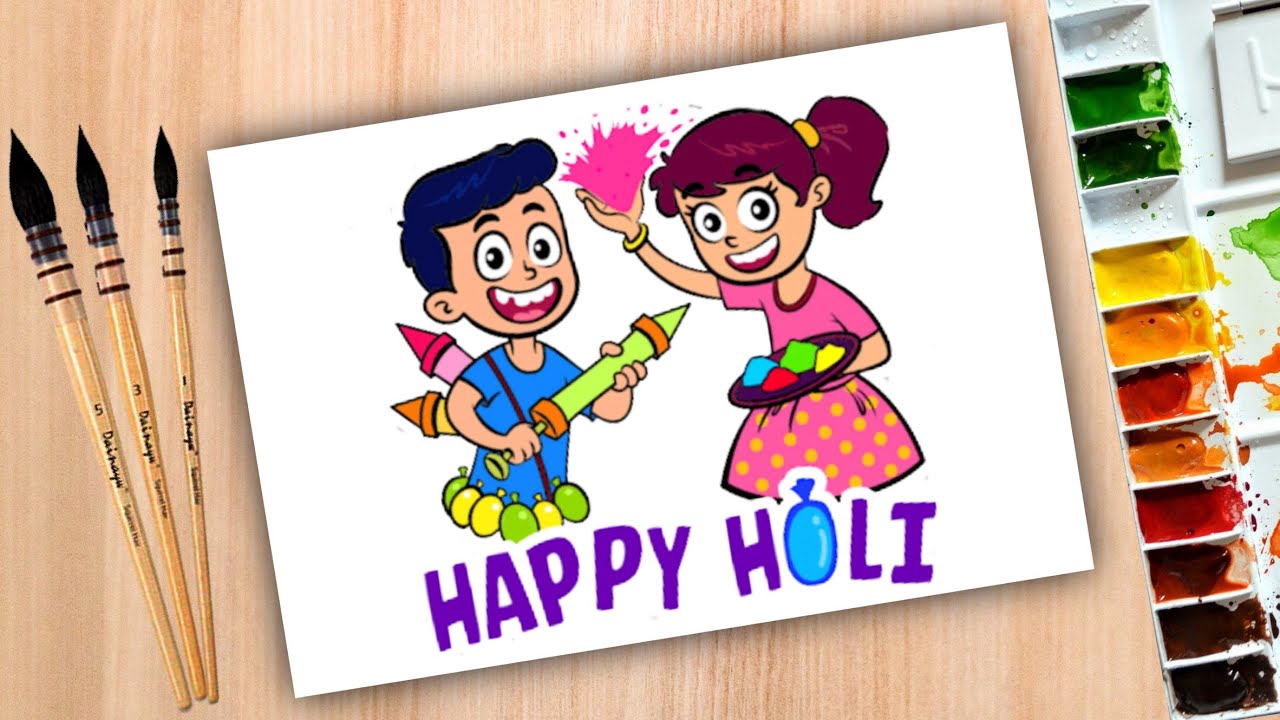 How to draw Holi festival | Happy Holi drawing for ...