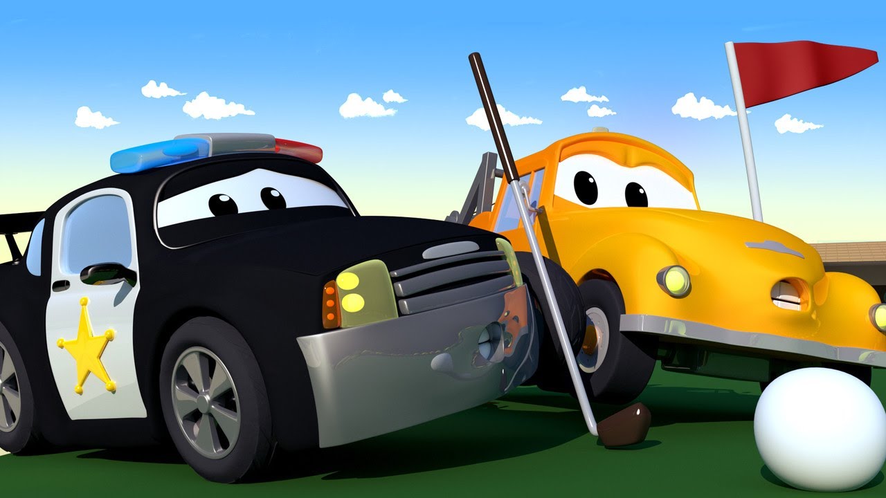 子供向けの車のアニメ パトカーのマットのゴルフボールがペニーに衝突 カーシティ 車のアニメ Youtube