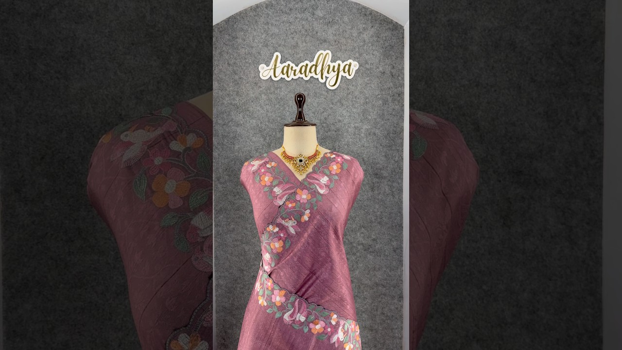 Pure Tussar Silk Saree – Floral & Bird Embroidery