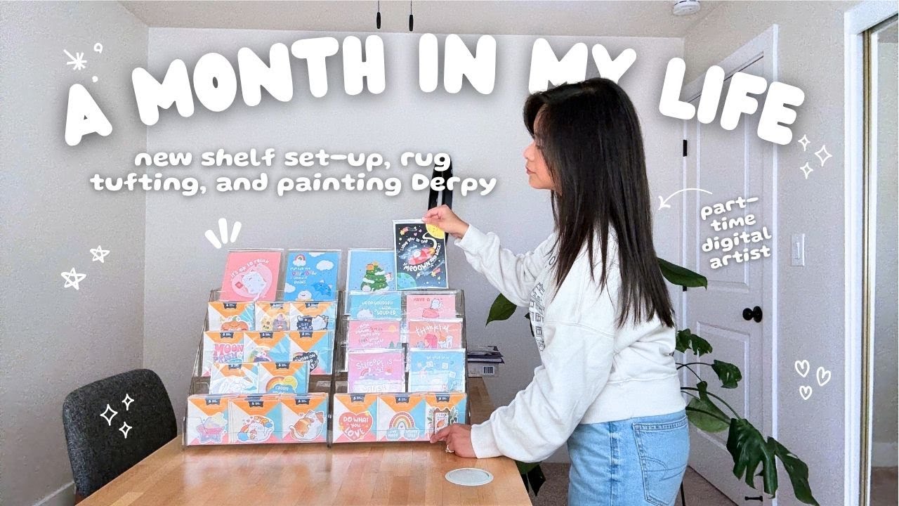 new shelf set-up, packaging stickers tips, rug tufting, painting Derpy | digital artist vlog diaries