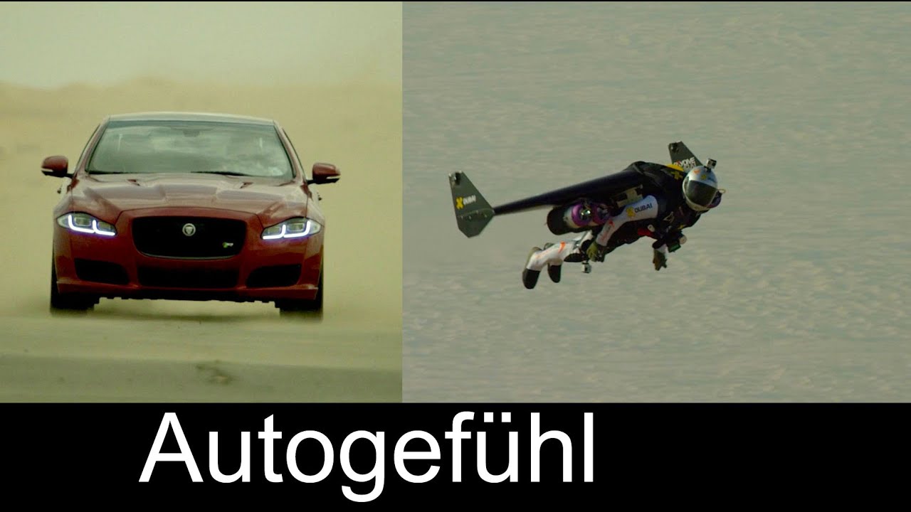 neuero ship unloader Incredible shots with New Jaguar XJR vs human Jet in desert race: Martin Brundle vs Yves Rossy